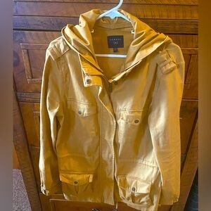 Mustard yellow cargo jacket with hood